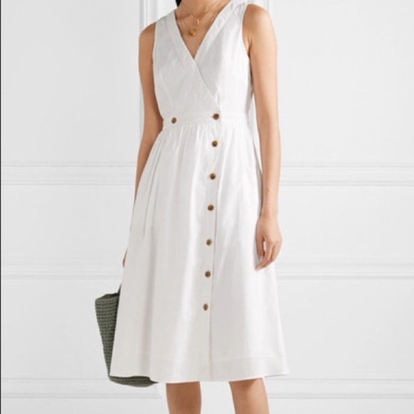 J. Crew White Button Rosina Wrap Sleeveless Midi Dress Cotton Bridal Bride 0